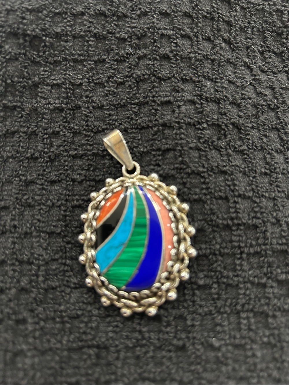 Multicolor Inlay Sterling Silver Pendant - Women Jewelry